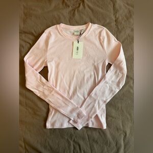 Aritzia Pale Pink Ribbed Long Sleeve Tee